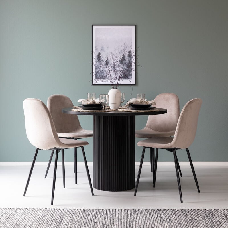 Taimi-Furia 4-hengen pyöreä ruokailuryhmä hiili/beige